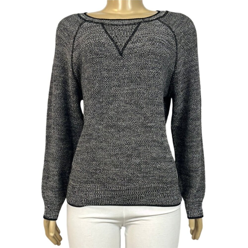 NWT Cotton Country Sweatshirt Womens Black Silver Metallic Thread Long S…